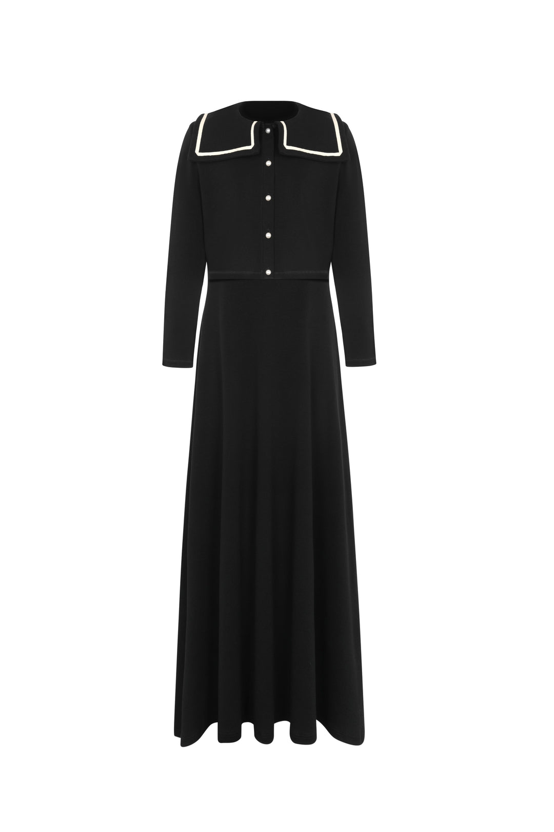 maxi dress turtleneck with sailor cardigan - black