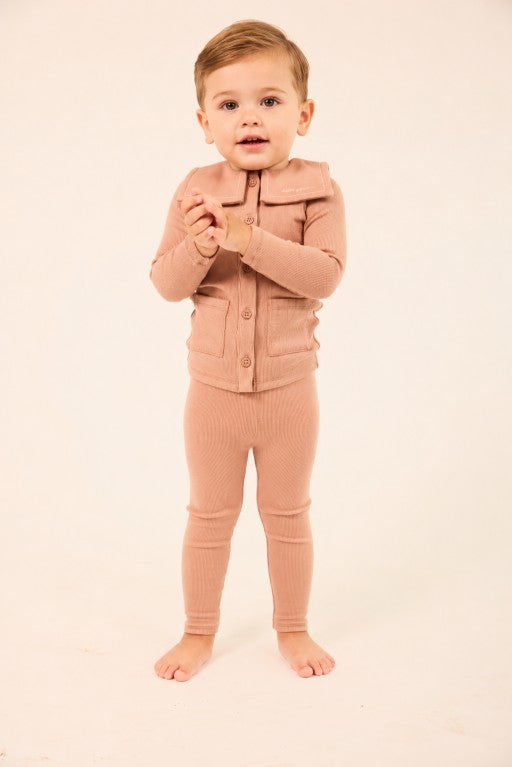 set outfit embroidered bib cardigan and overalls - pink
