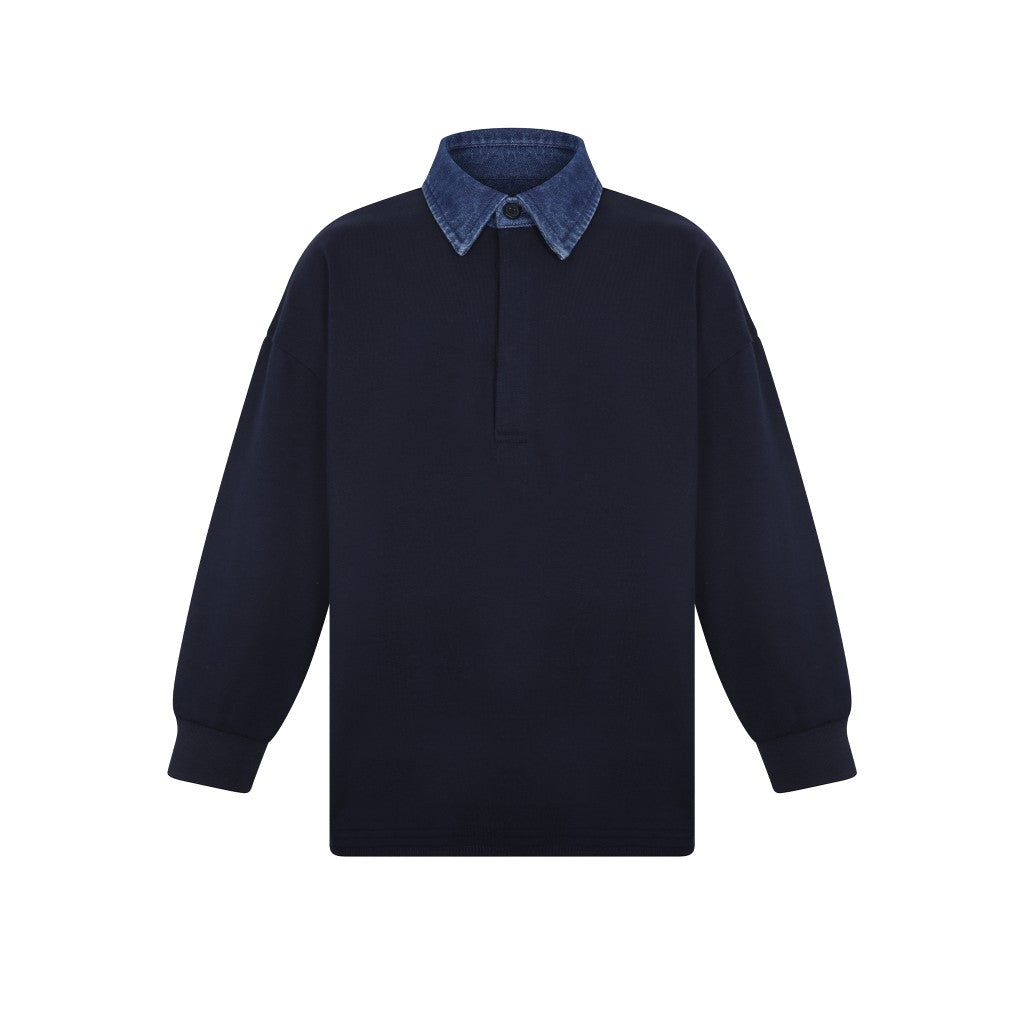 polo l/s denim collar sweat - navy blue