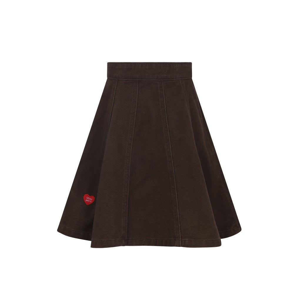 skirt denim knit waistband - brown denim