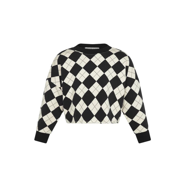 top l/s argyle cropped - black