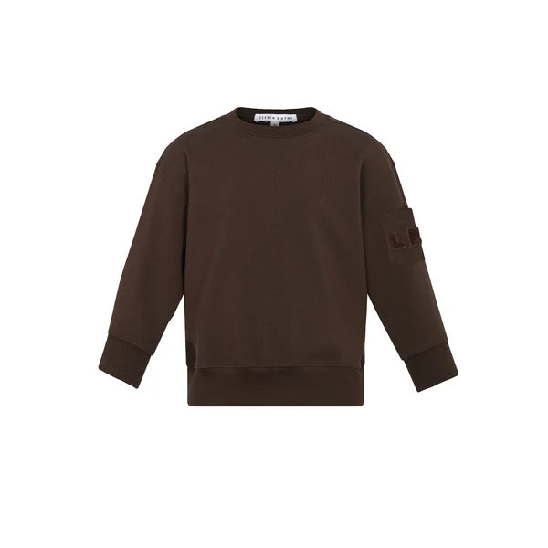 top l/s elbow patch sweatshirt - brown