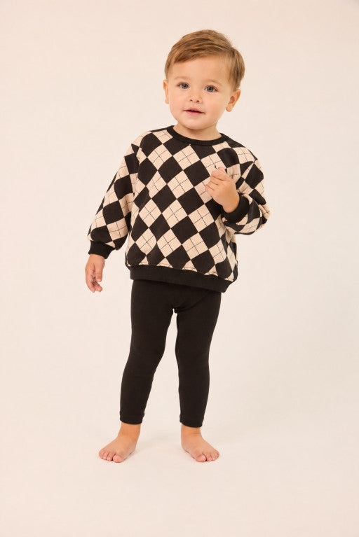 set outfit argyle sweatshirt and leggings - black