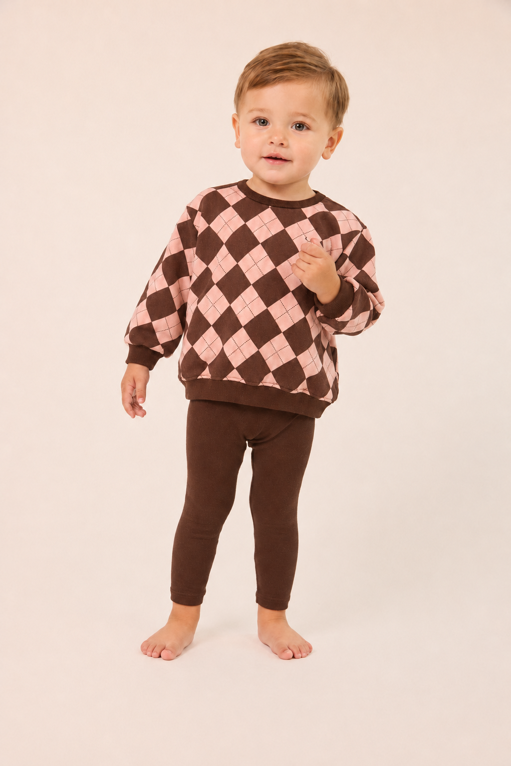 set outfit argyle sweatshirt and leggings - brown