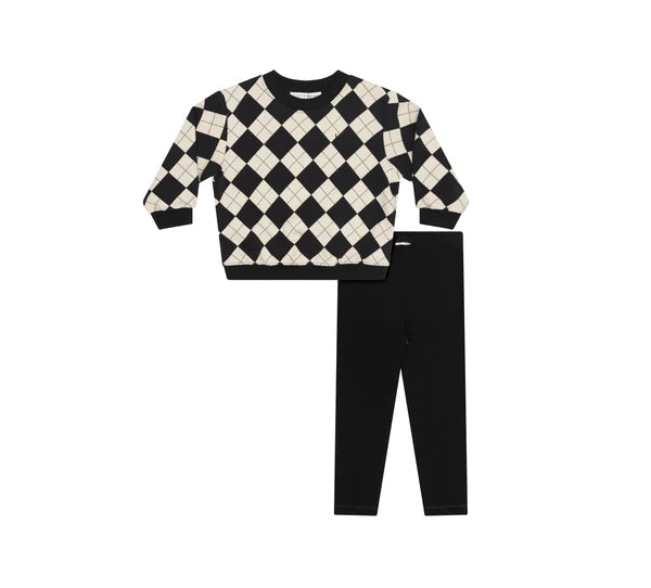 set outfit argyle sweatshirt and leggings - black