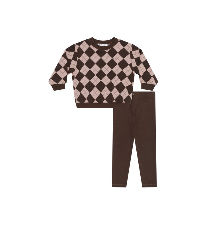 set outfit argyle sweatshirt and leggings - brown