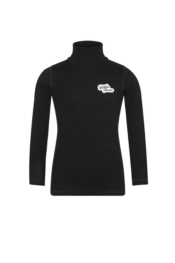 top l/s logo patch turtleneck - black