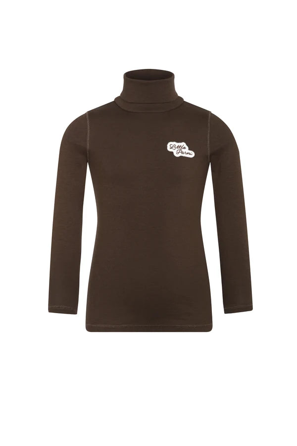 top l/s logo patch turtleneck - brown