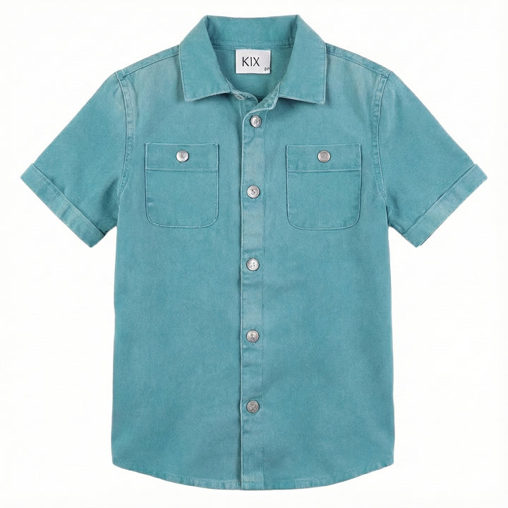 shirt s/s denim logo buttons - teal