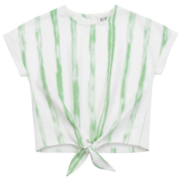 top s/s striped denim tie - white/green