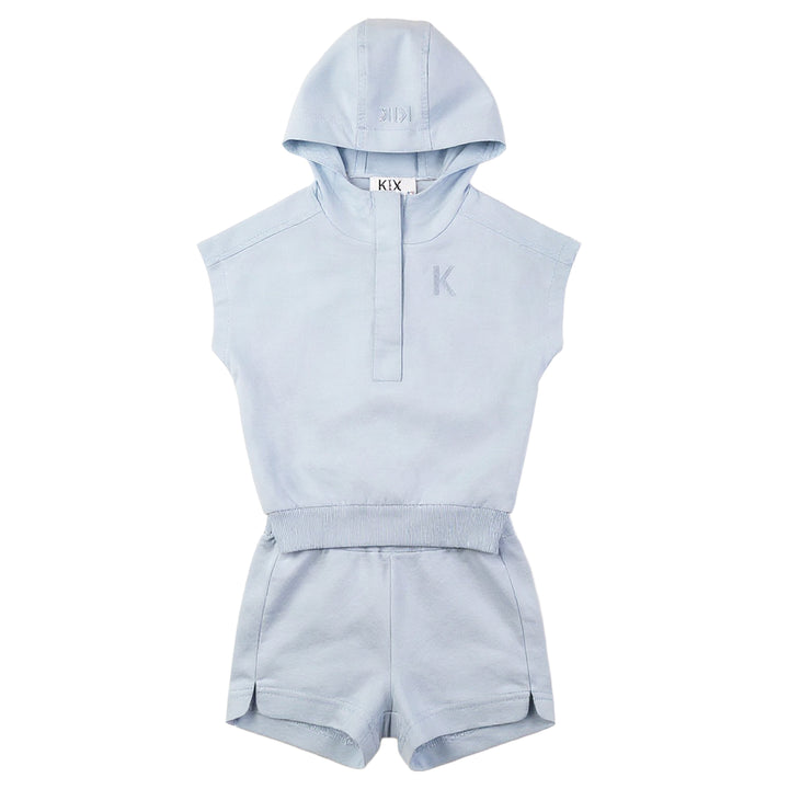 set outfit raincoat fabric hooded vest and shorts - blue