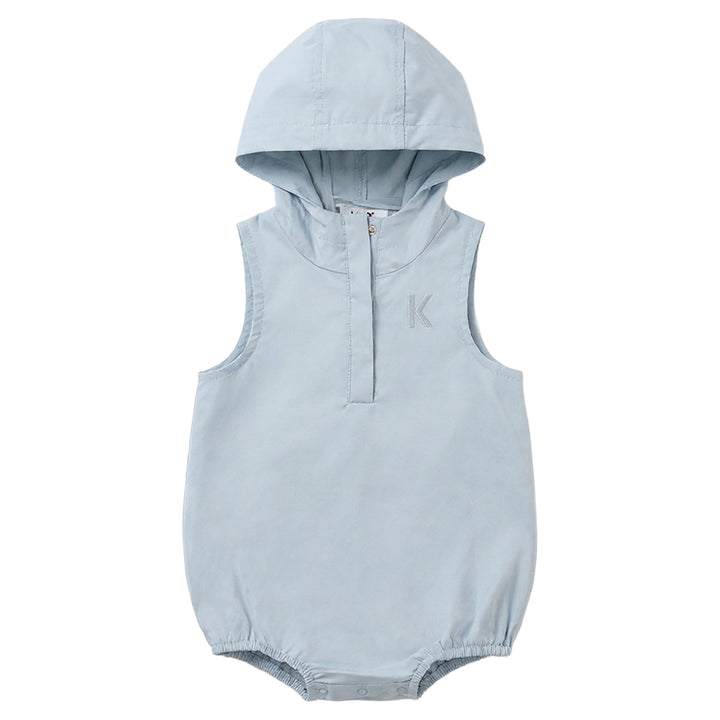 one piece raincoat fabric hooded romper - blue