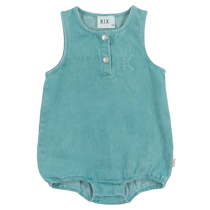 one piece denim romper - teal