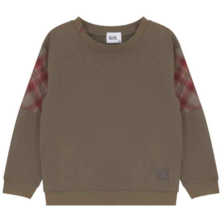 top l/s plaid insert sweatshirt - olive