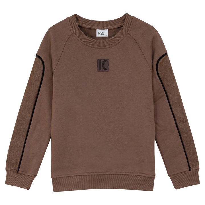 top l/s denim detail sweatshirt - brown