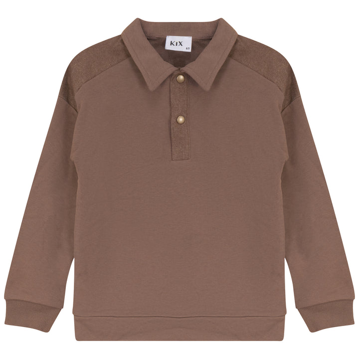polo l/s denim detail sweatshirt - brown