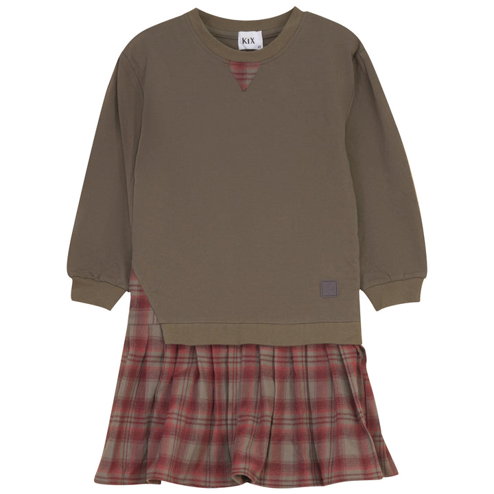 dress plaid detail pleated sweat - olive