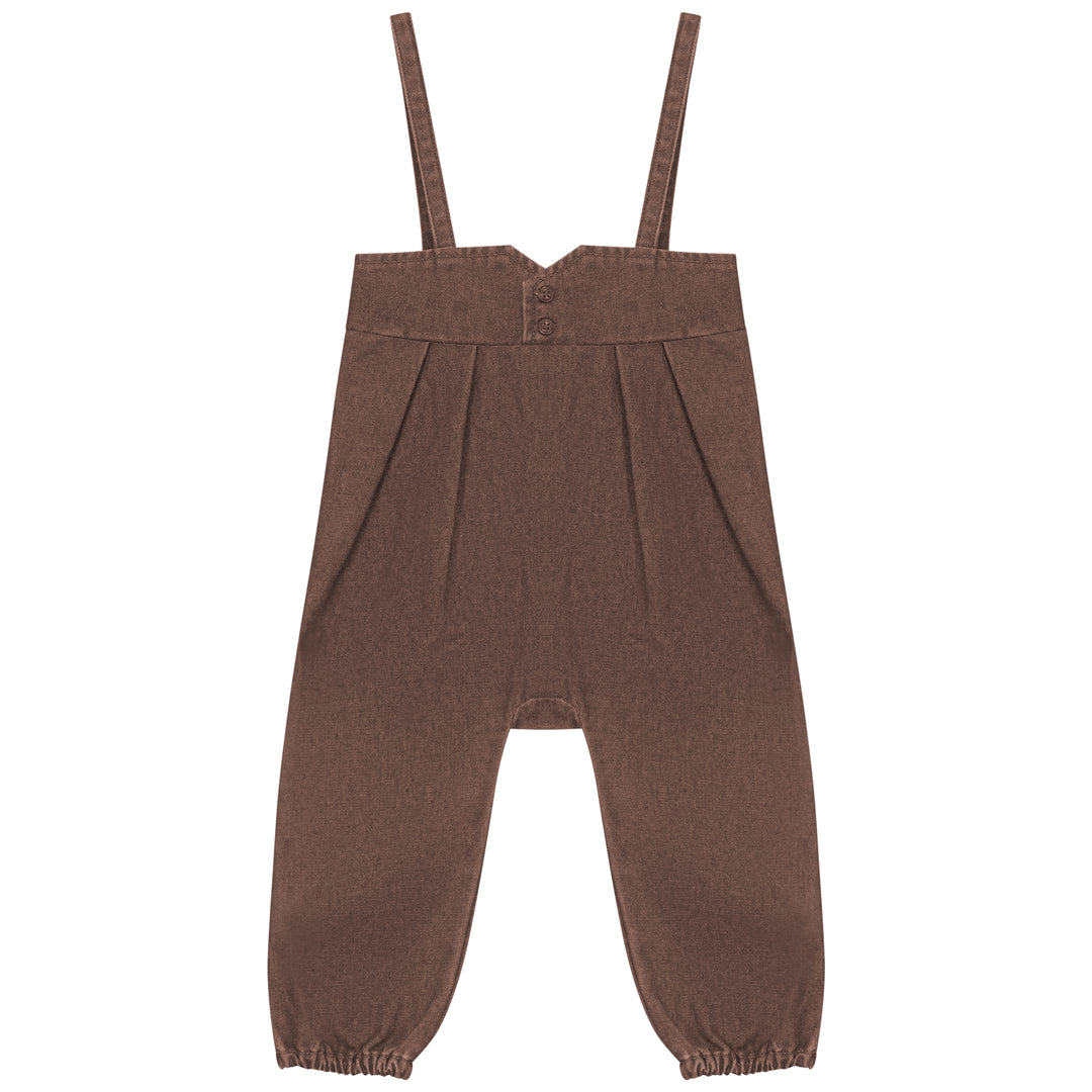 one piece yoke detail denim romper - brown denim