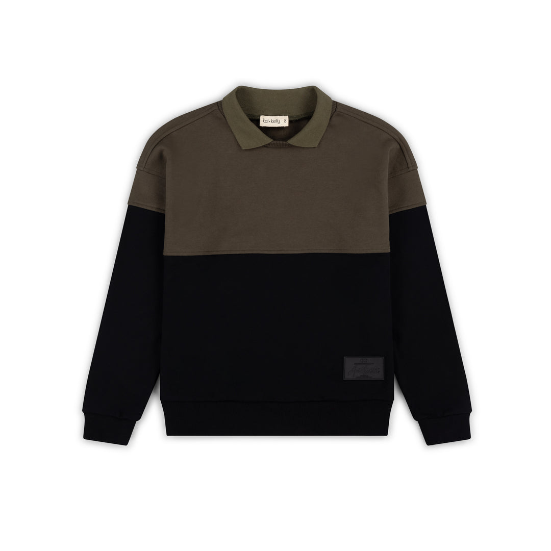 top l/s between lines collar sweatshirt - moss
