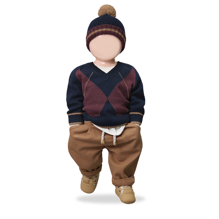 top l/s argyle v sweater - dark blue