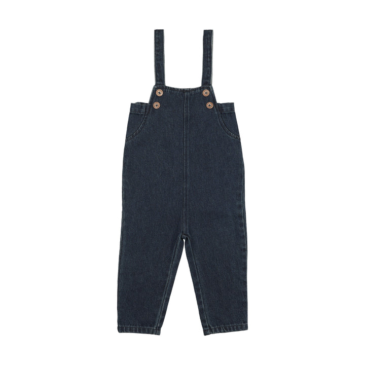 one piece chambray long crossback overalls - midnight blue