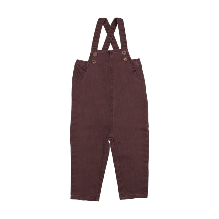 one piece chambray long crossback overalls - plum
