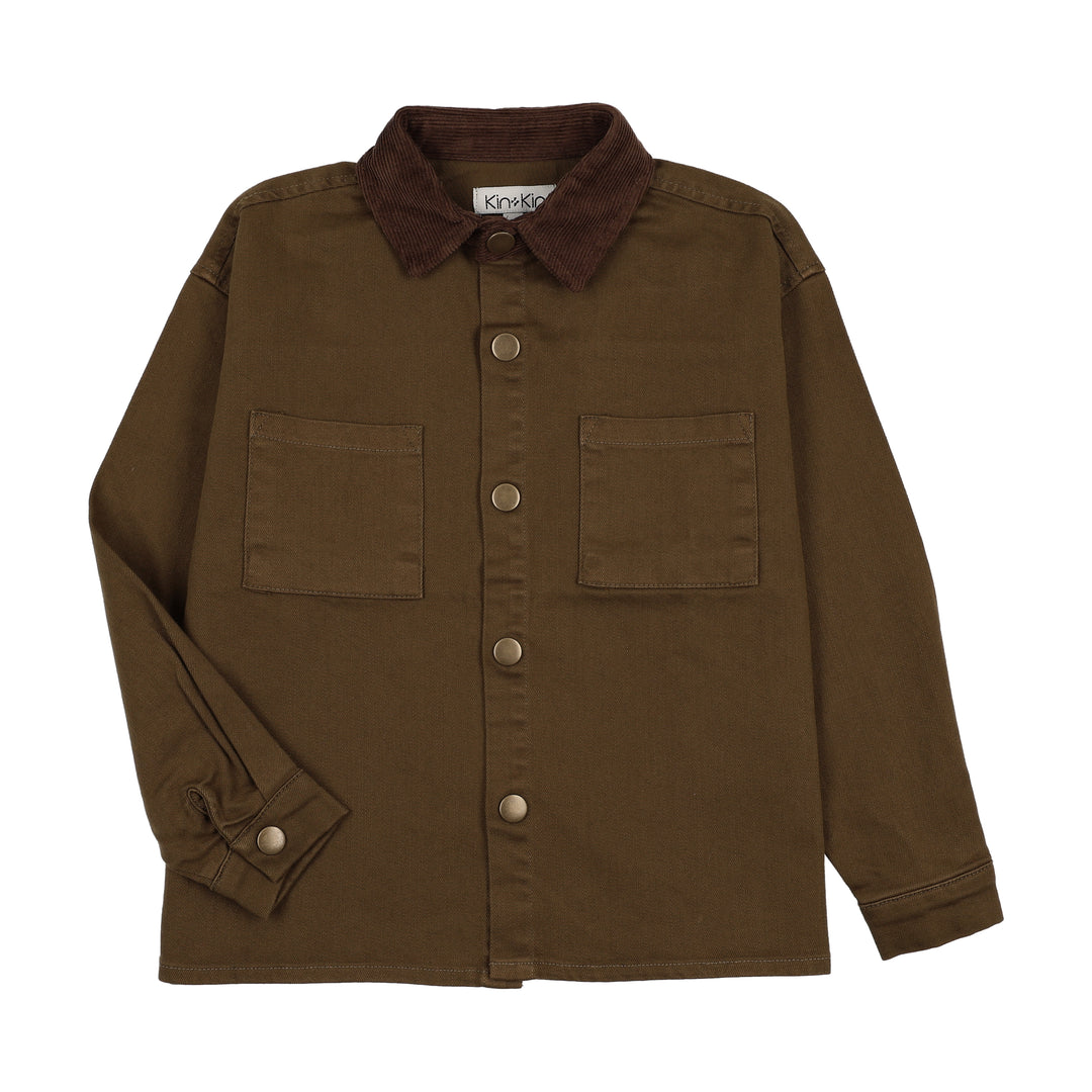 shirt l/s chambray with pockets - green bronze