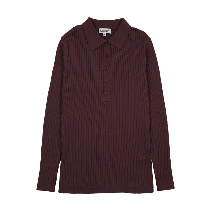 top l/s ribbed knit henley sweater - plum