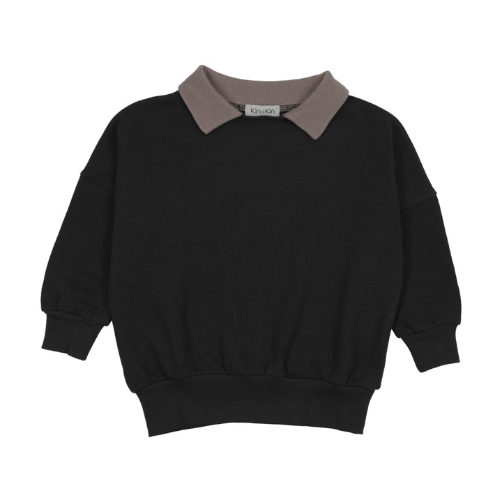 top l/s contrast collar sweatshirt - black