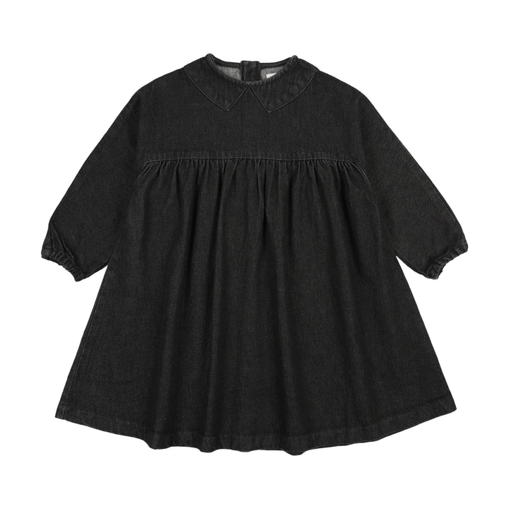 dress denim high waisted with peter pan collar - black
