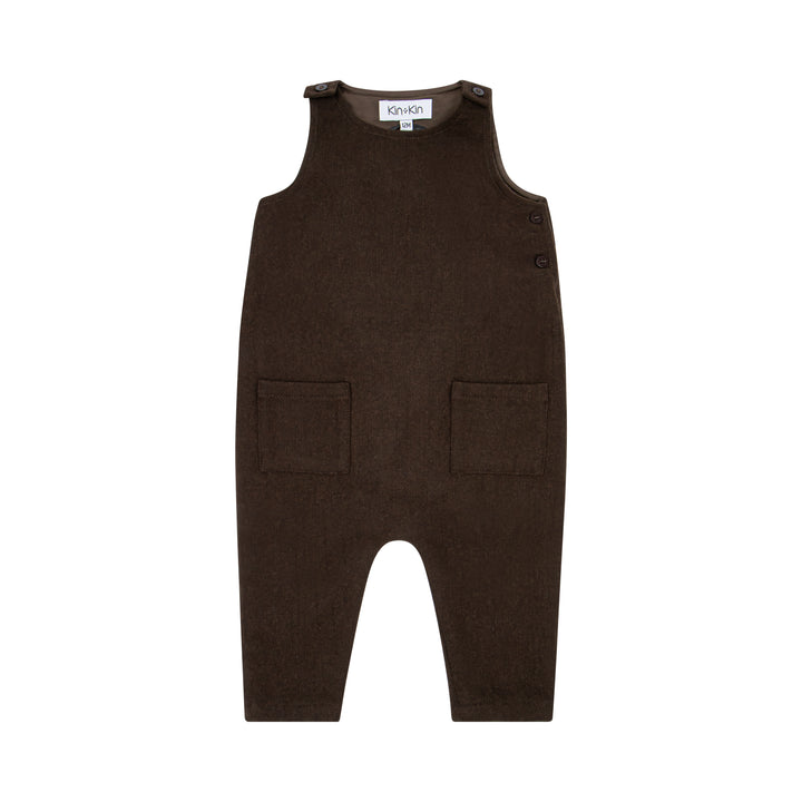 one piece wool long pocket romper - brown