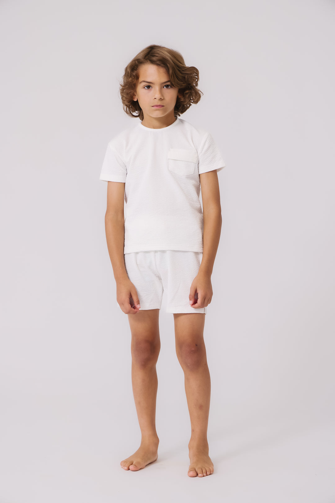 set outfit seersucker tab pocket shirt and shorts - white