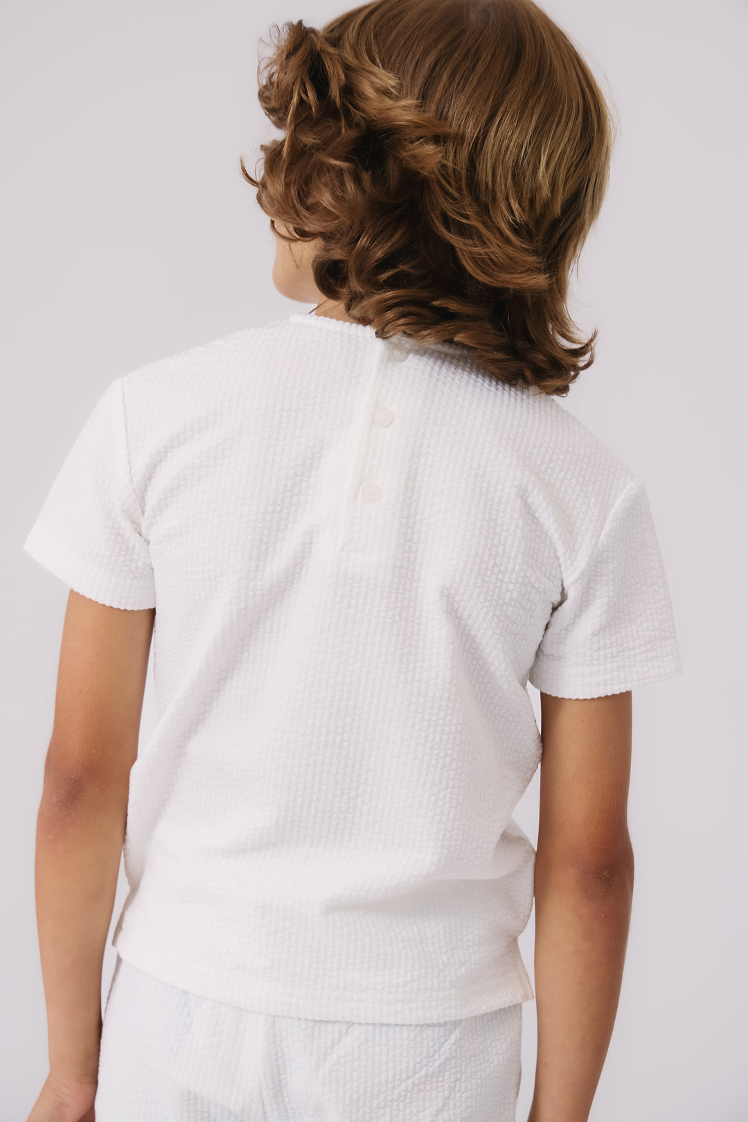 set outfit seersucker tab pocket shirt and shorts - white