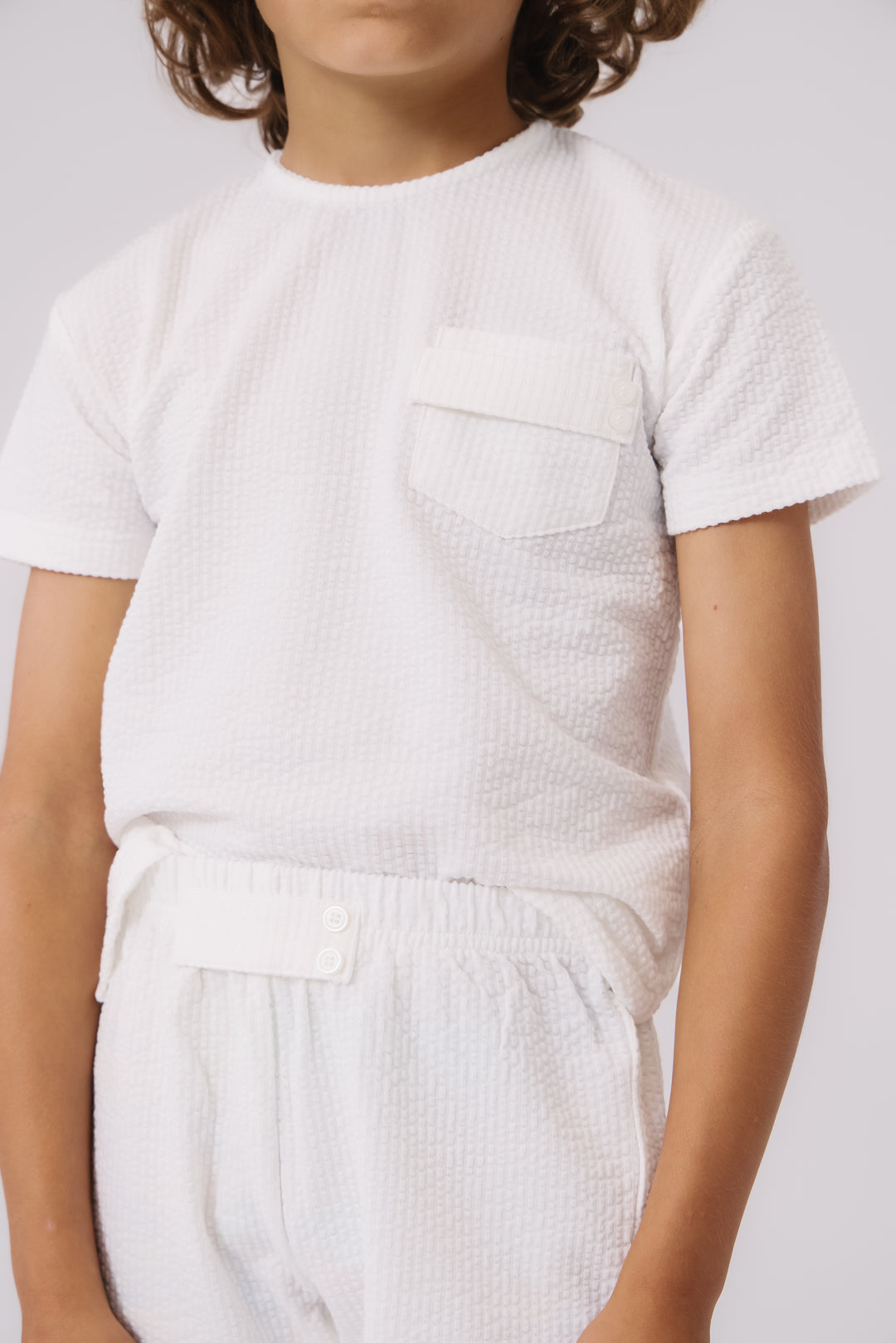 set outfit seersucker tab pocket shirt and shorts - white