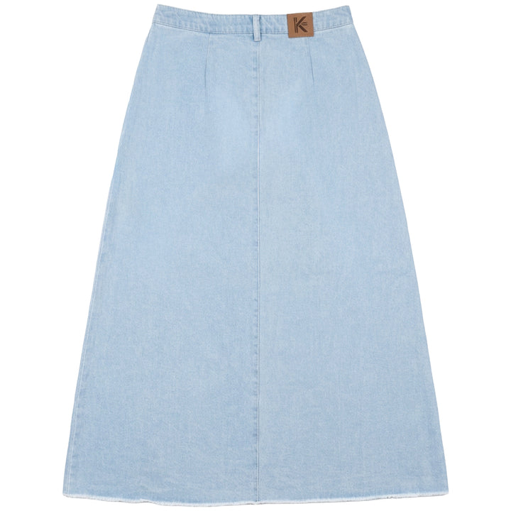 skirt denim pleated with fringed hem - light blue