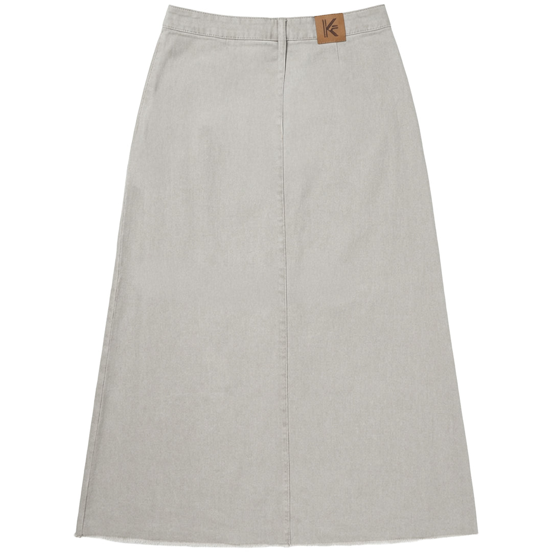 skirt denim pleated with fringed hem - grey