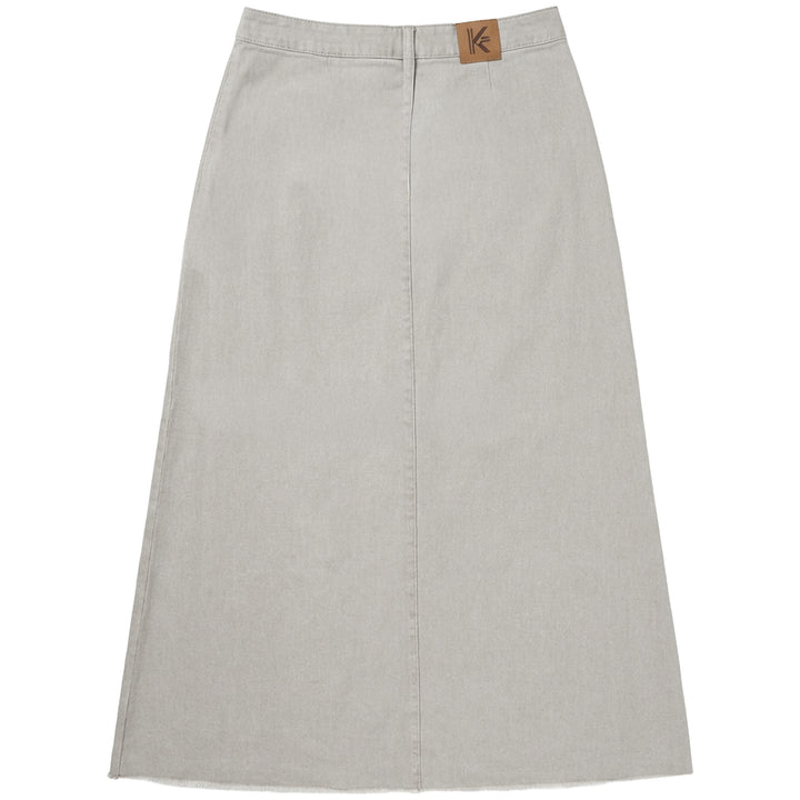 skirt denim pleated with fringed hem - grey