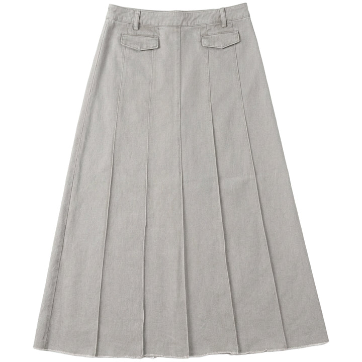 skirt denim pleated with fringed hem - grey