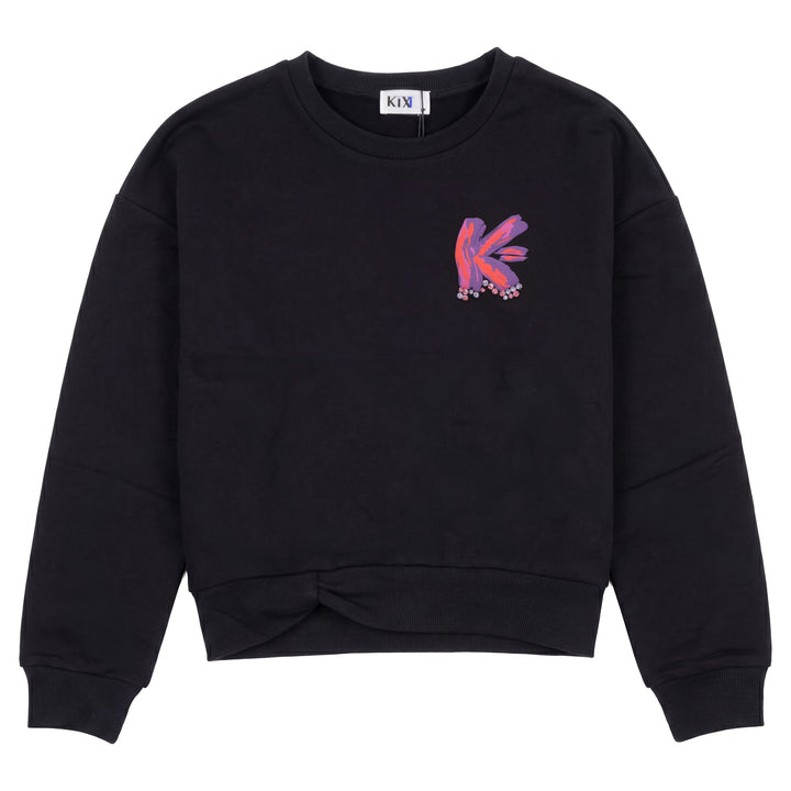 top l/s logo detail twist sweatshirt - black