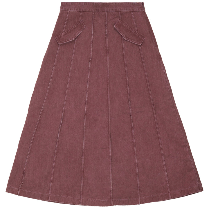 skirt midi denim panel - burgundy