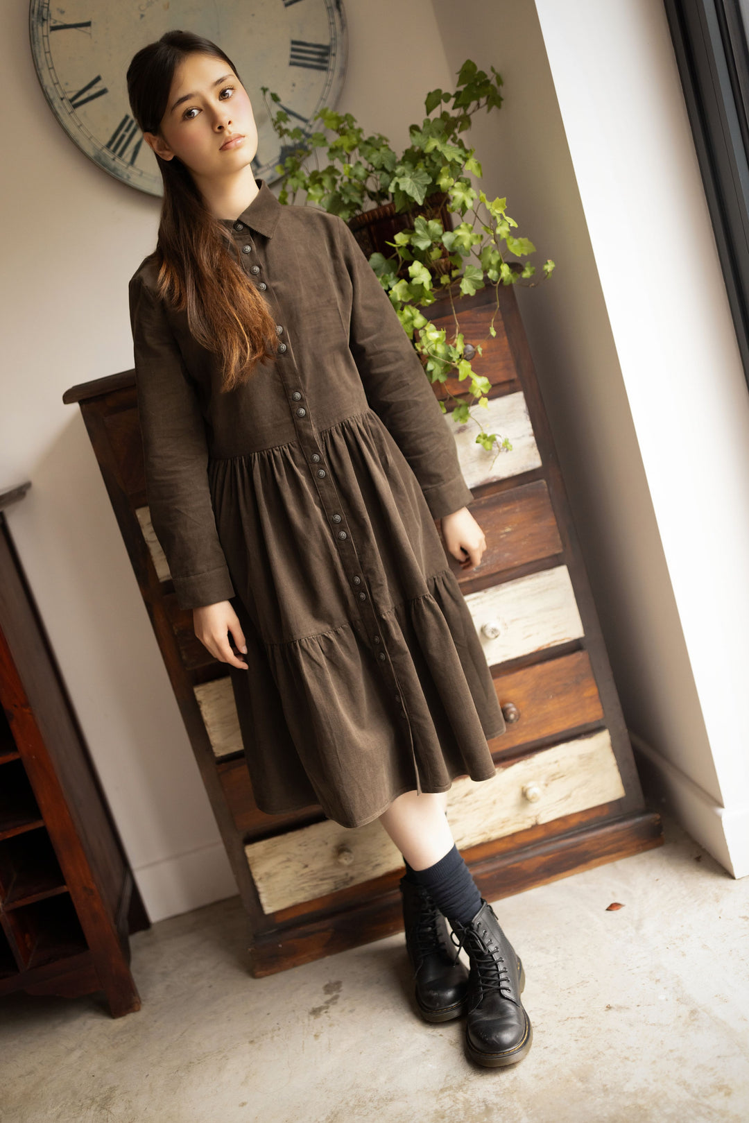 dress corduroy tiered - khaki