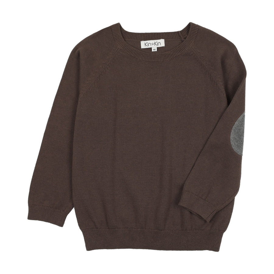 top l/s knit elbow patch sweater - brown/grey