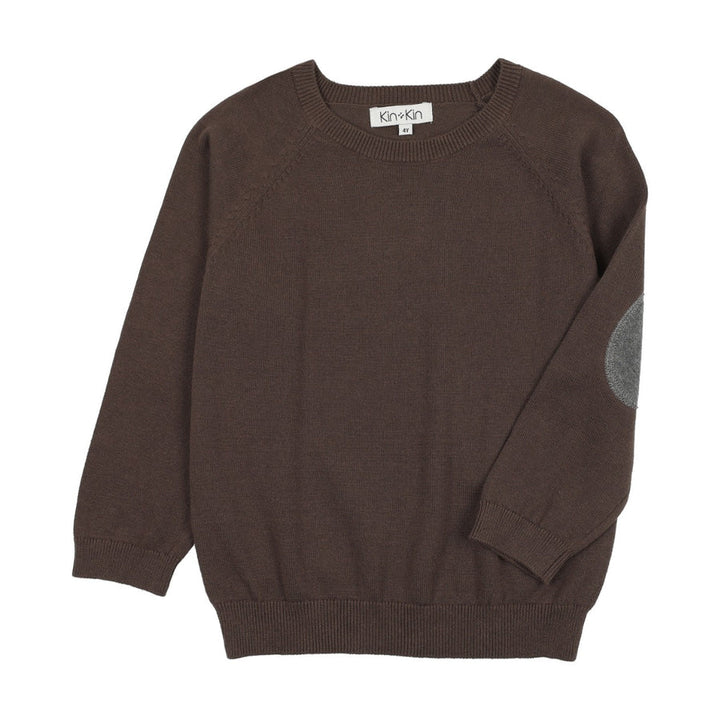 top l/s knit elbow patch sweater - brown/grey