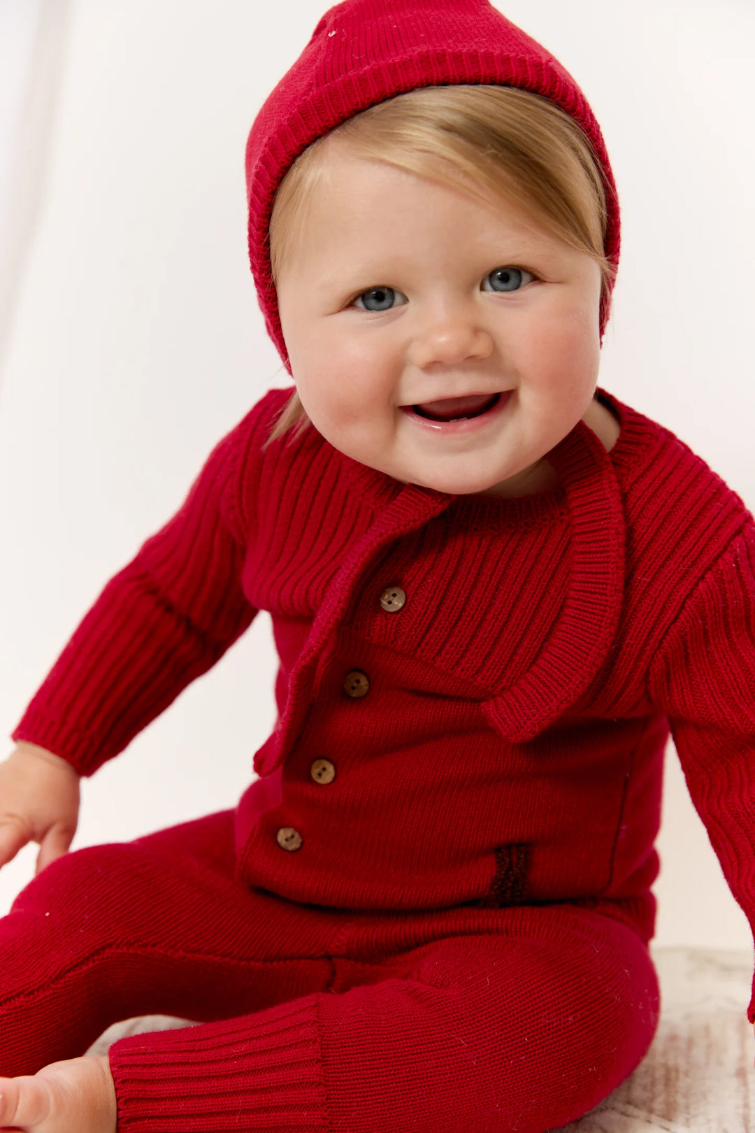set outfit knit bunny cardigan and leggings with bonnet - red