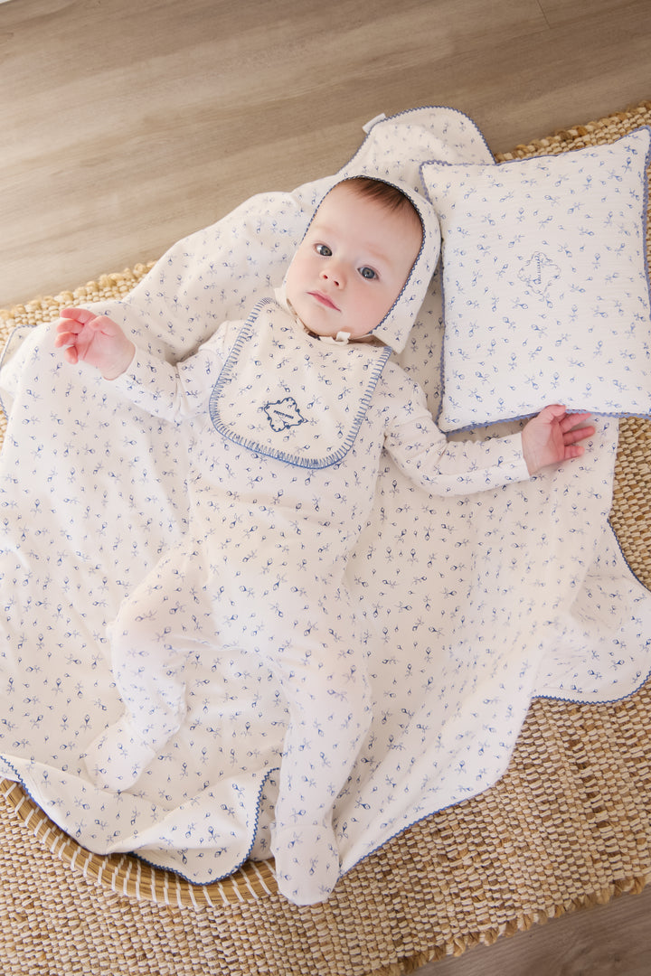 set footie tulip printed with bonnet and blanket - blue