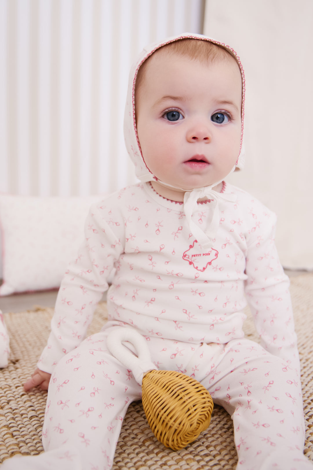 footie tulip printed with bonnet - pink
