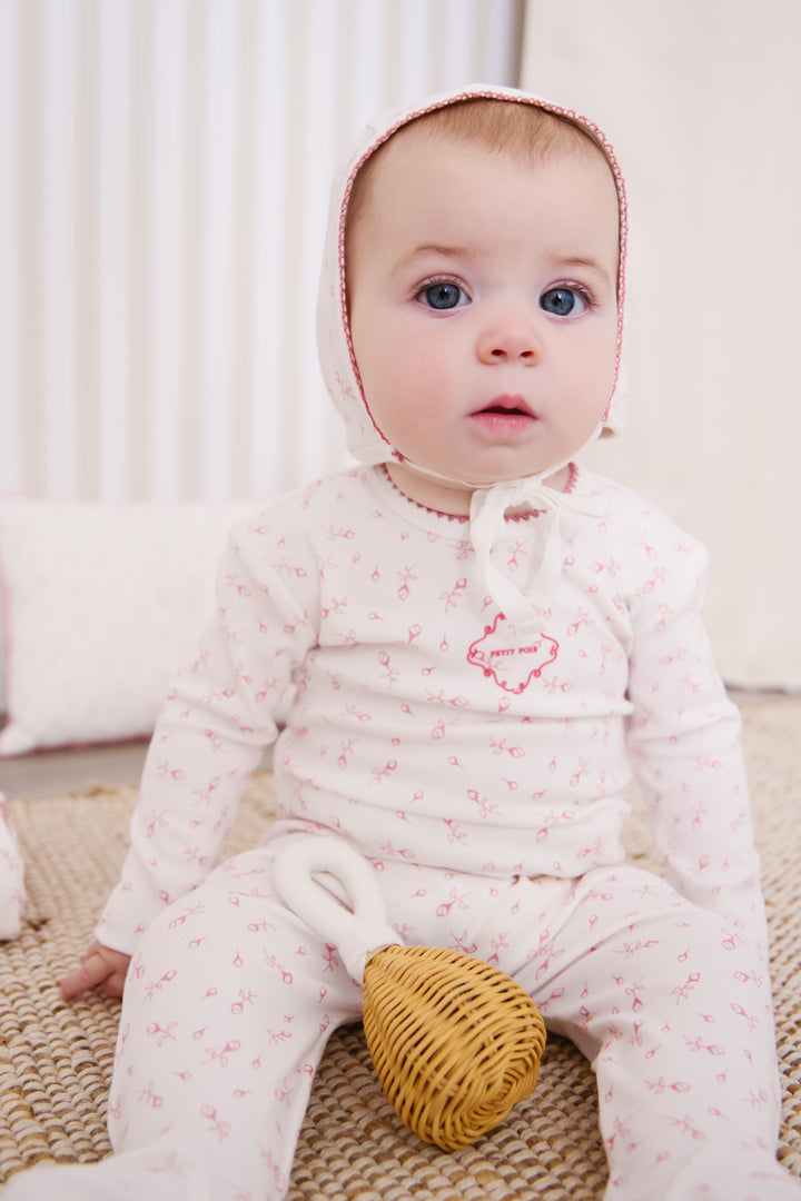 footie tulip printed with bonnet - pink