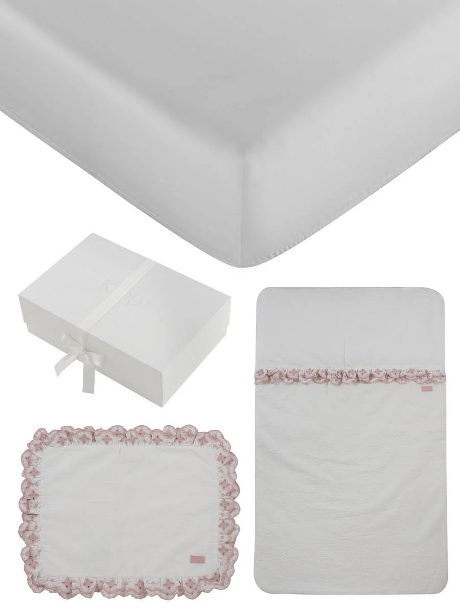 crib set 4pc bassinet sheet porta crib sheet padded blanket and pillow cover set - pink