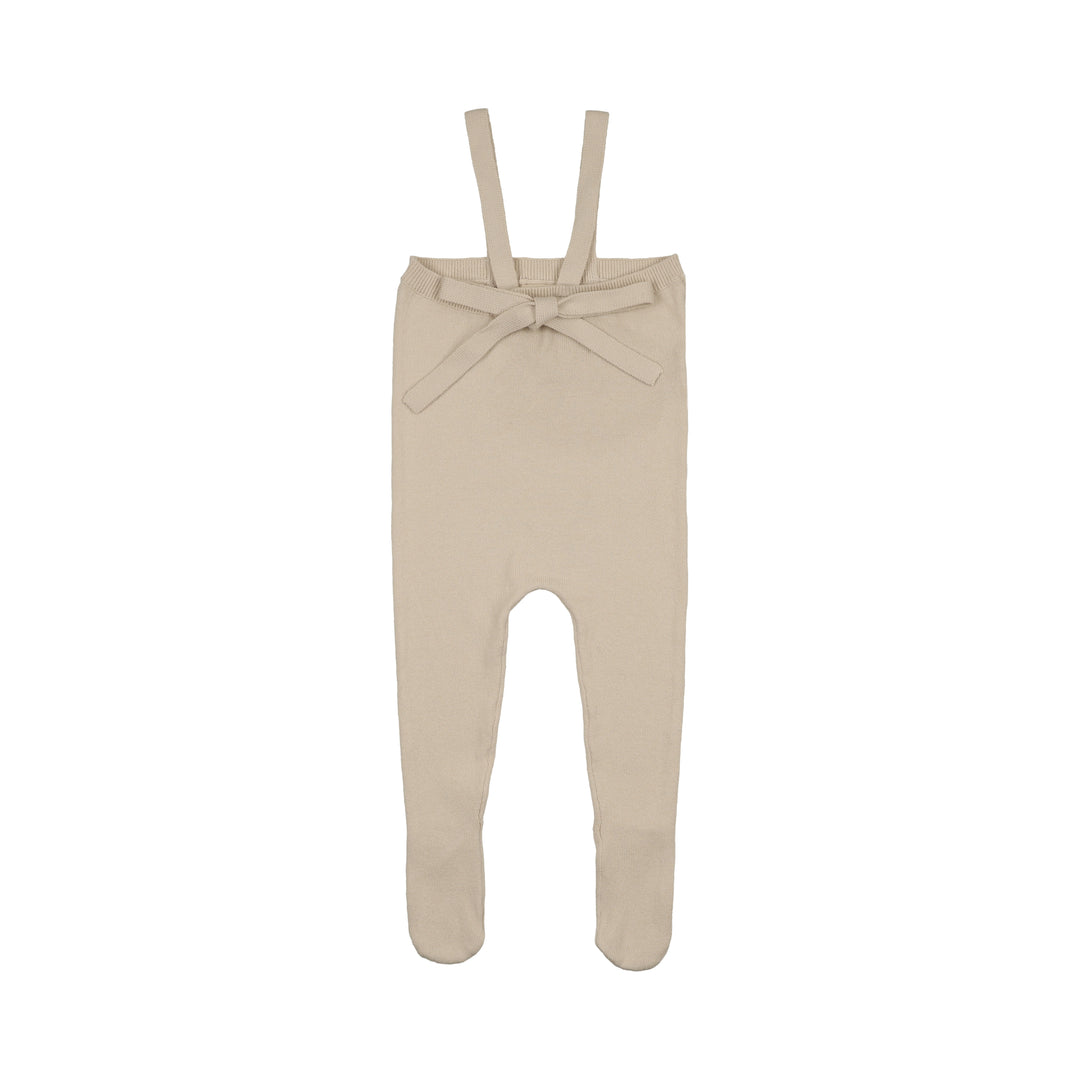 one piece knit tied suspender overalls with feet - stone