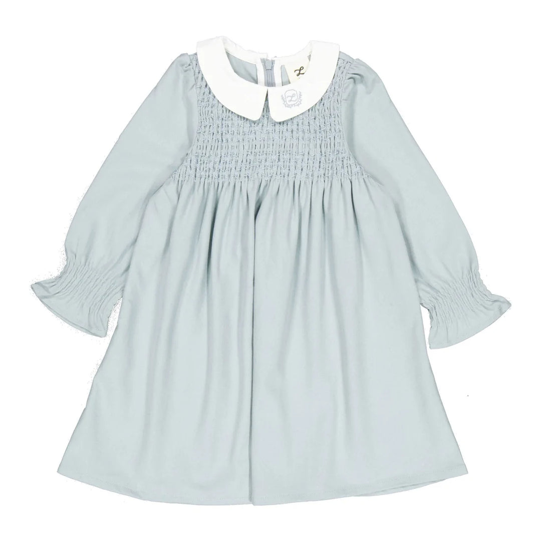 dress wool smocked with collar - blue